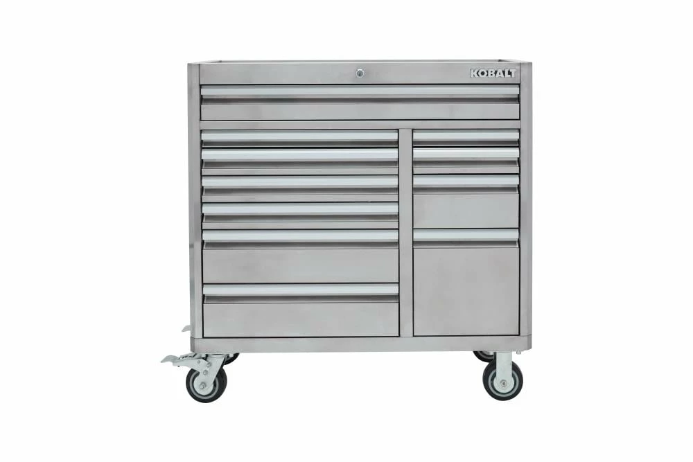 Kobalt Bottom Tool Cabinets 3000 Series 41-in W x 41-in H 11-Drawer Stainless Steel Rolling Tool Cabinet (Stainless Steel) 1 Kobalt Bottom Tool Cabinets 3000 Series 41-in W x 41-in H 11-Drawer Stainless Steel Rolling Tool Cabinet (Stainless Steel)