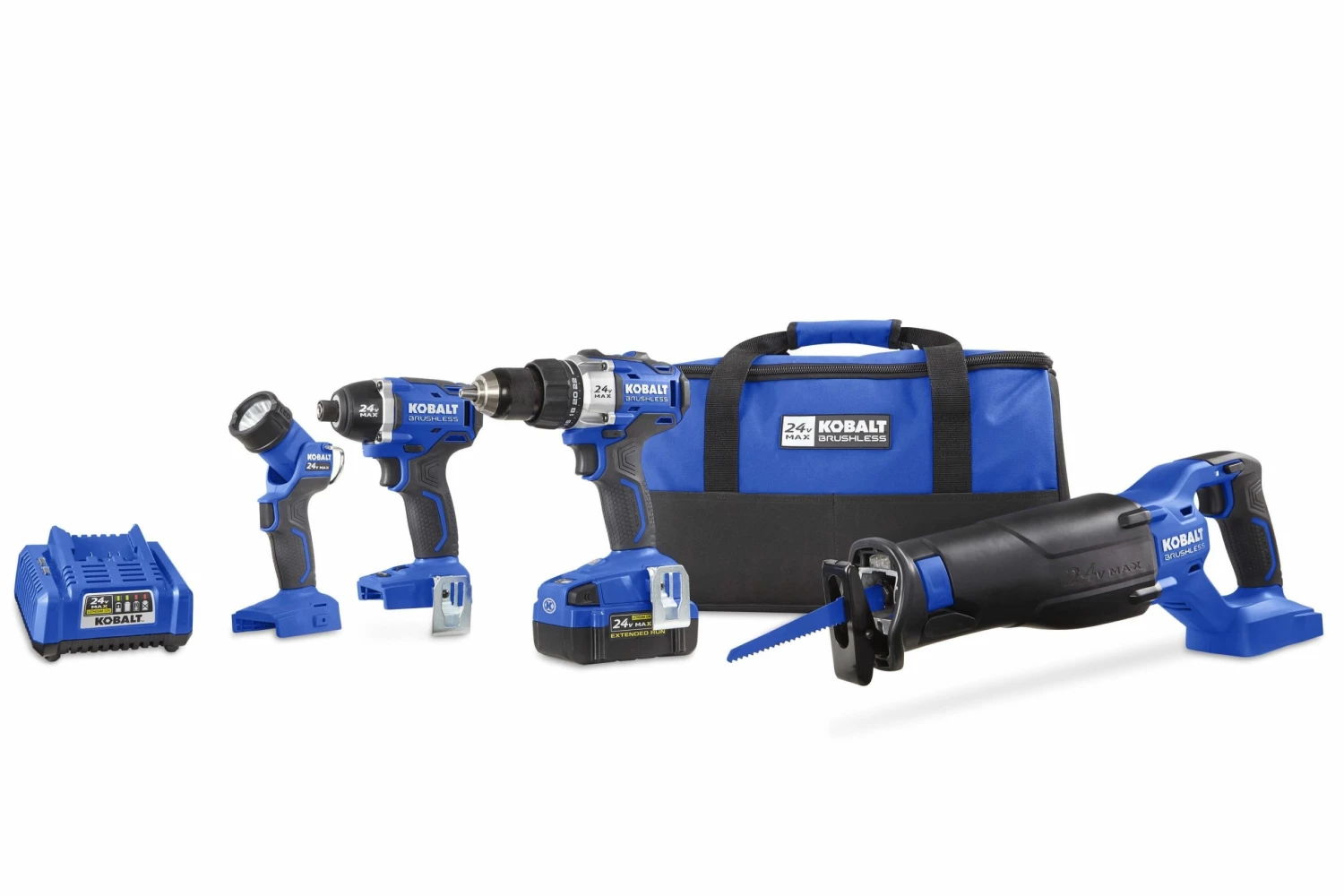 Kobalt Power Tool Combo Kits 4-Tool 24-Volt Max Brushless Power Tool Combo Kit with Soft Case (1-Battery Included and Charger Included) 1 Kobalt Power Tool Combo Kits 4-Tool 24-Volt Max Brushless Power Tool Combo Kit with Soft Case (1-Battery Included and Charger Included)