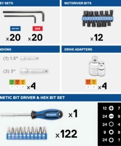 Kobalt Mechanics Tool Sets 319-Piece Standard (SAE) and Metric Combination Polished Chrome Mechanics Tool Set (1/4-in; 3/8-in) -Kobalts Shop 15280776
