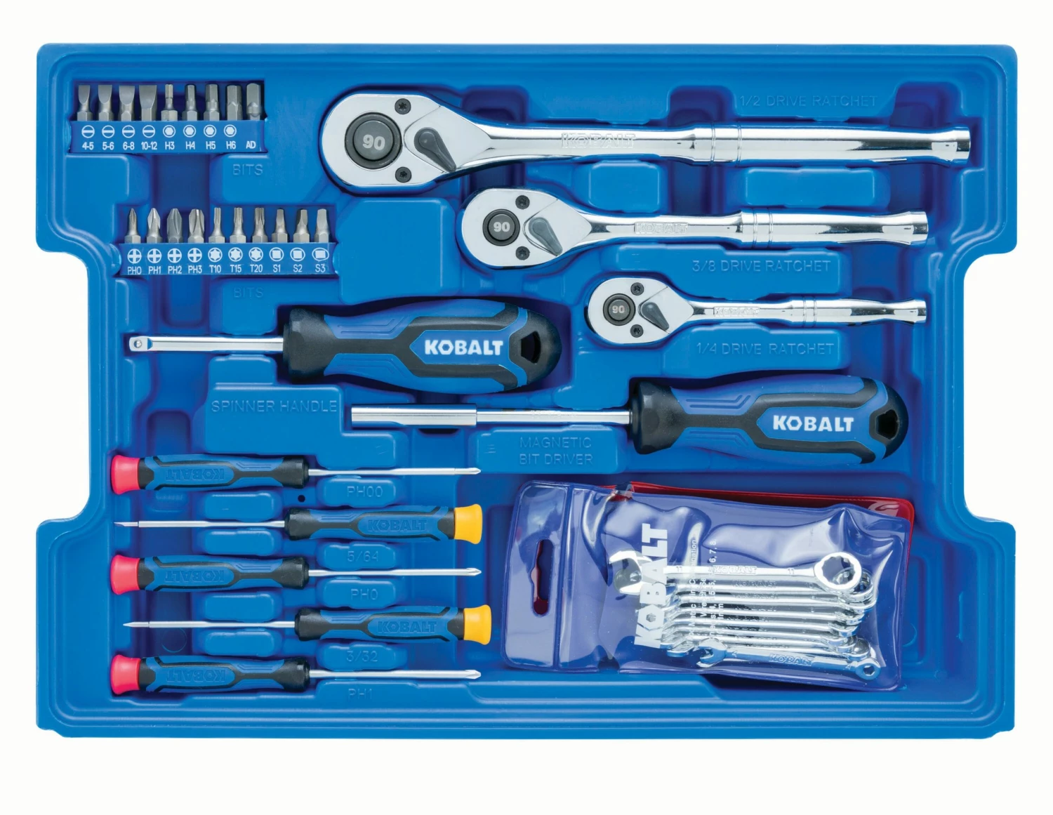 Kobalt Mechanics Tool Sets 232-Piece Standard (SAE) and Metric Combination Polished Chrome Mechanics Tool Set (1/4-in; 3/8-in; 1/2-in;) 5 Kobalt Mechanics Tool Sets 232-Piece Standard (SAE) and Metric Combination Polished Chrome Mechanics Tool Set (1/4-in; 3/8-in; 1/2-in;) - Image 5