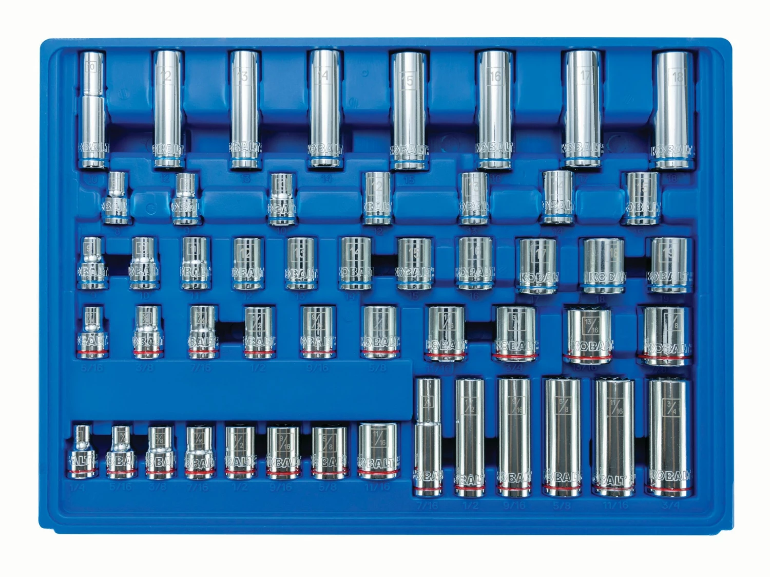 Kobalt Mechanics Tool Sets 232-Piece Standard (SAE) and Metric Combination Polished Chrome Mechanics Tool Set (1/4-in; 3/8-in; 1/2-in;) 7 Kobalt Mechanics Tool Sets 232-Piece Standard (SAE) and Metric Combination Polished Chrome Mechanics Tool Set (1/4-in; 3/8-in; 1/2-in;) - Image 7