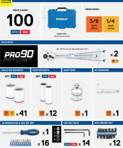 Kobalt Mechanics Tool Sets Centennial 100-Piece Standard (SAE) and Metric Combination Polished Chrome Mechanics Tool Set (1/4-in; 3/8-in) 21 Kobalt Mechanics Tool Sets Centennial 100-Piece Standard (SAE) and Metric Combination Polished Chrome Mechanics Tool Set (1/4-in; 3/8-in) -Kobalts Shop 40333067 scaled