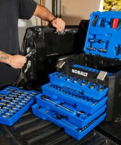 Kobalt Mechanics Tool Sets 250-Piece Standard (SAE) and Metric Combination Polished Chrome Mechanics Tool Set (1/4-in; 3/8-in) -Kobalts Shop 42702387 scaled