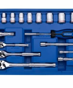 Kobalt Mechanics Tool Sets 250-Piece Standard (SAE) and Metric Combination Polished Chrome Mechanics Tool Set (1/4-in; 3/8-in) -Kobalts Shop 42702389 scaled
