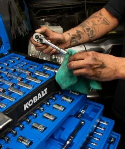 Kobalt Mechanics Tool Sets 250-Piece Standard (SAE) and Metric Combination Polished Chrome Mechanics Tool Set (1/4-in; 3/8-in) -Kobalts Shop 42702397 scaled