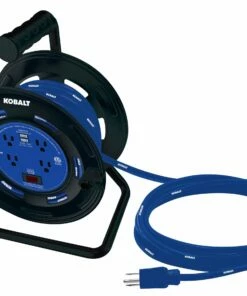 Kobalt Extension Cord Accessories 4-Outlet KOBALT Black/Blue Cord Reel 2-USB w/80ft 14/3 SJTW Ext Cord -Kobalts Shop 44117356 scaled